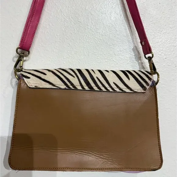 Pink Zebra Leather Crossbody Purse - Picture 8 of 12